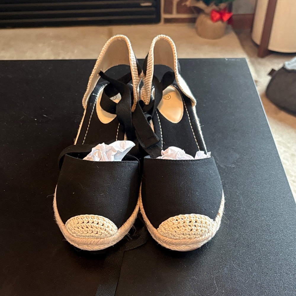 Never worn SHEIN Black and Cream Espadrille Wedges